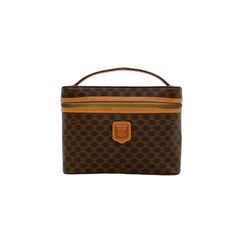 CELINE Vintage Macadam Blazon Pattern Triomphe Leather Handbag Vanity Bag Bro...